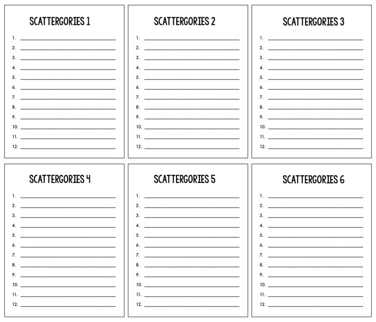 Printable Scattergories Sheets Printable JD
