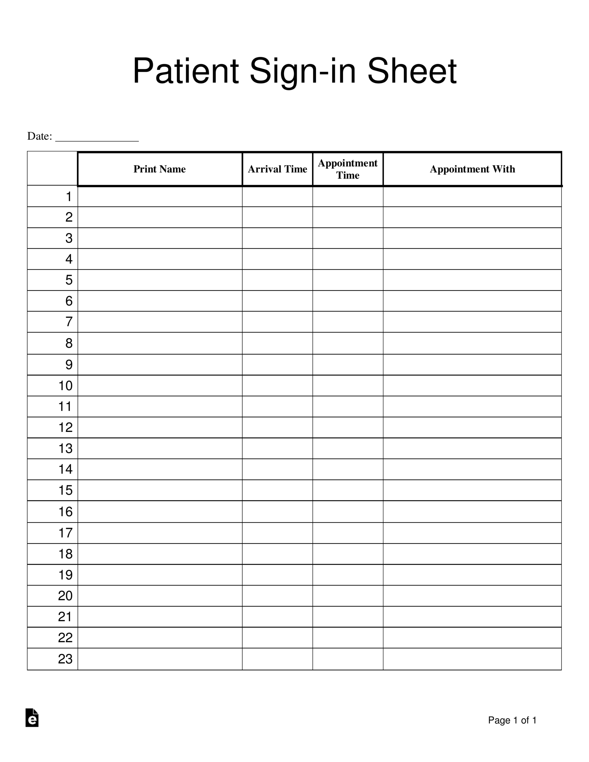 Printable Sign In Sheet