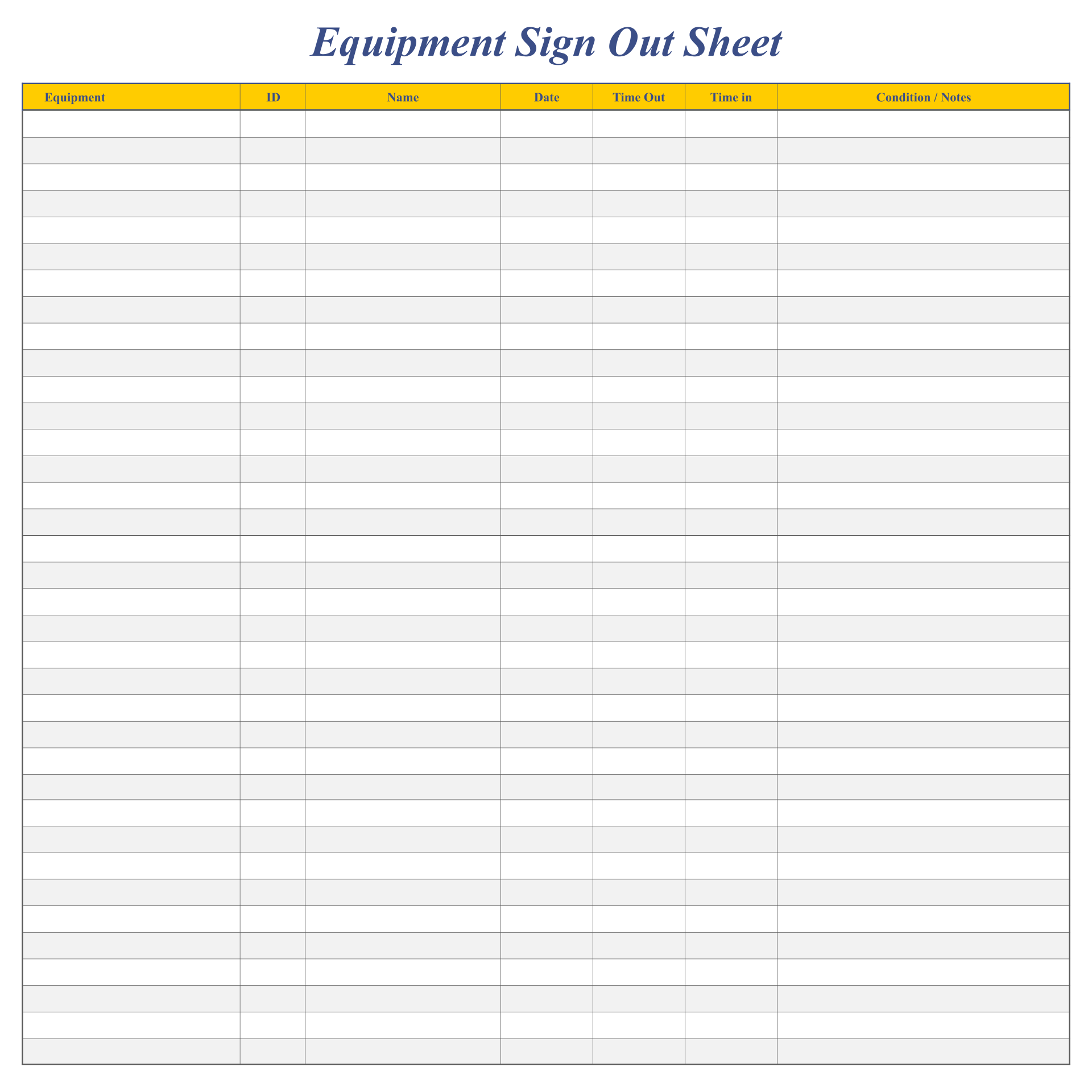 Printable Sign Out Sheet Template