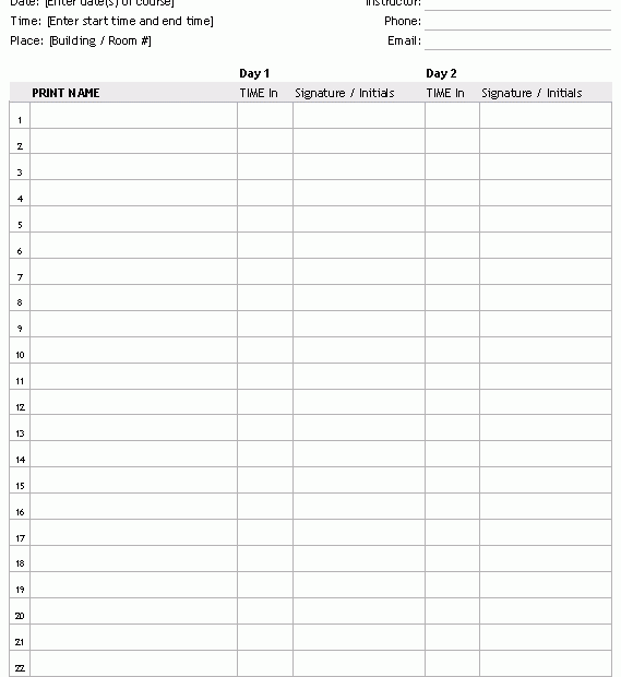 Printable Sign Sheets