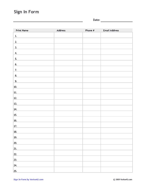 Printable Sign Sheets