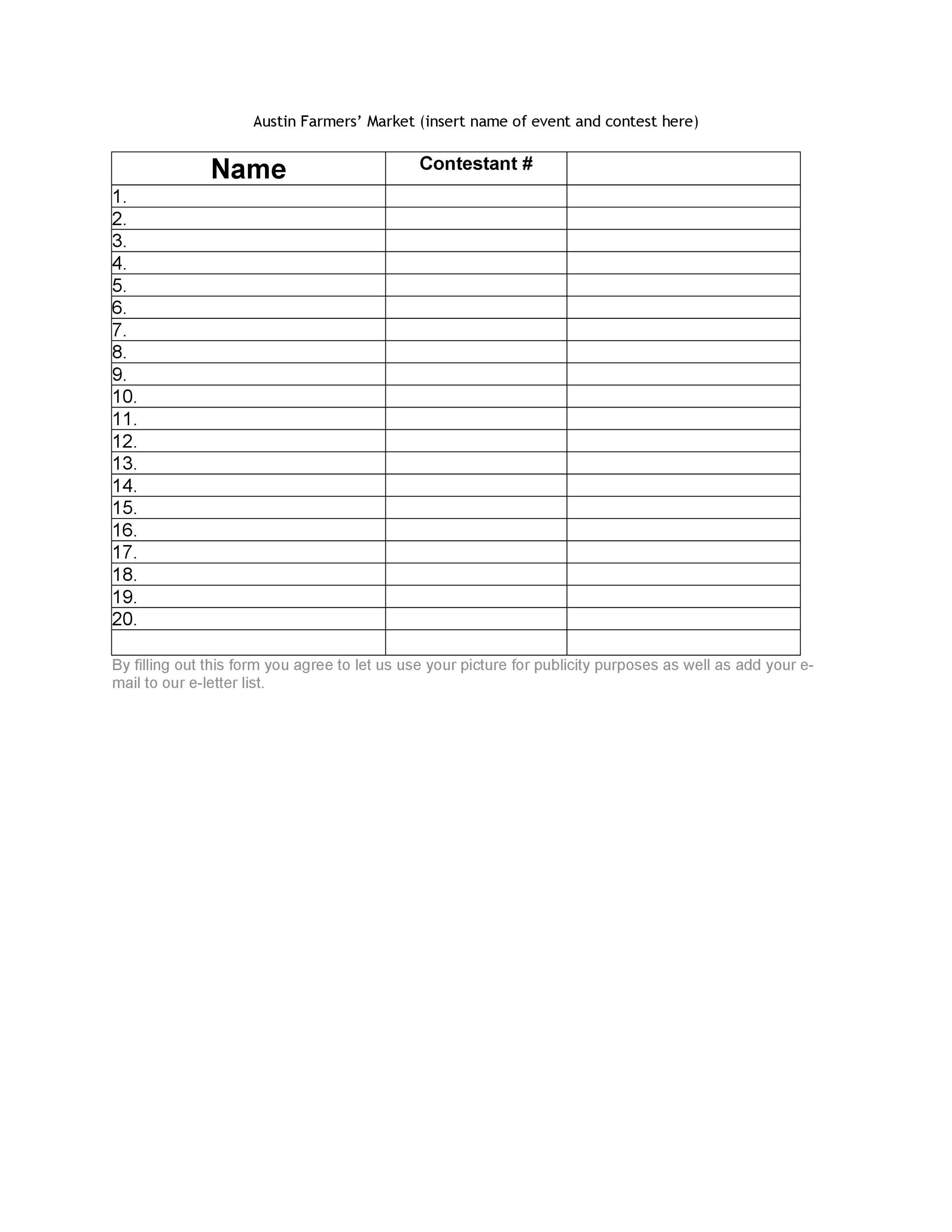 Printable Sign Up Sheet Free