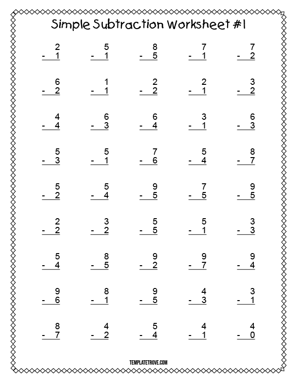 Printable Simple Subtraction Worksheet 1