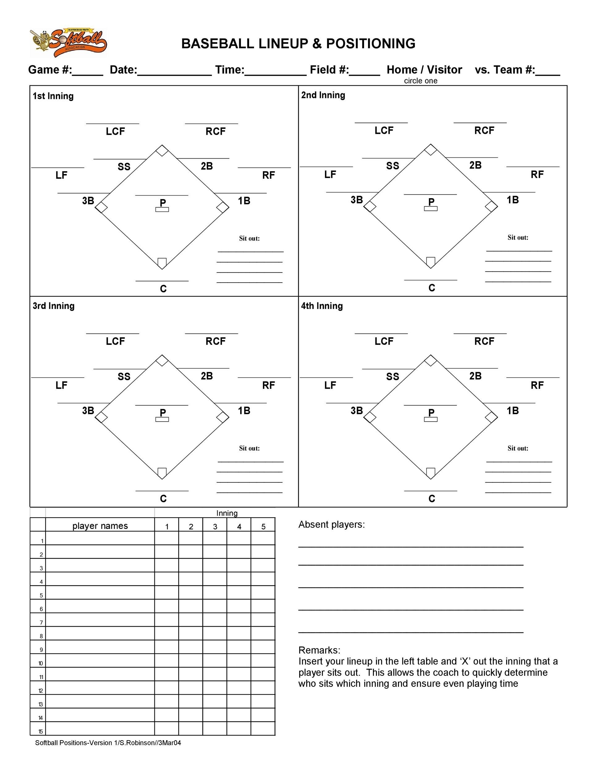 Printable Softball Lineup And Position Sheets Printable Word Searches