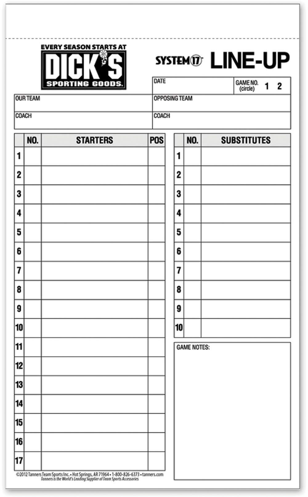 Printable Softball Lineup And Position Sheets