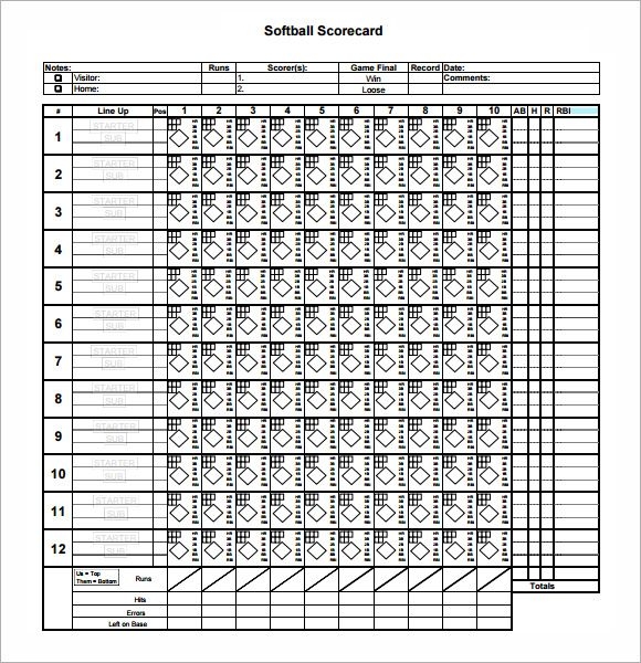 Printable Softball Score Sheet