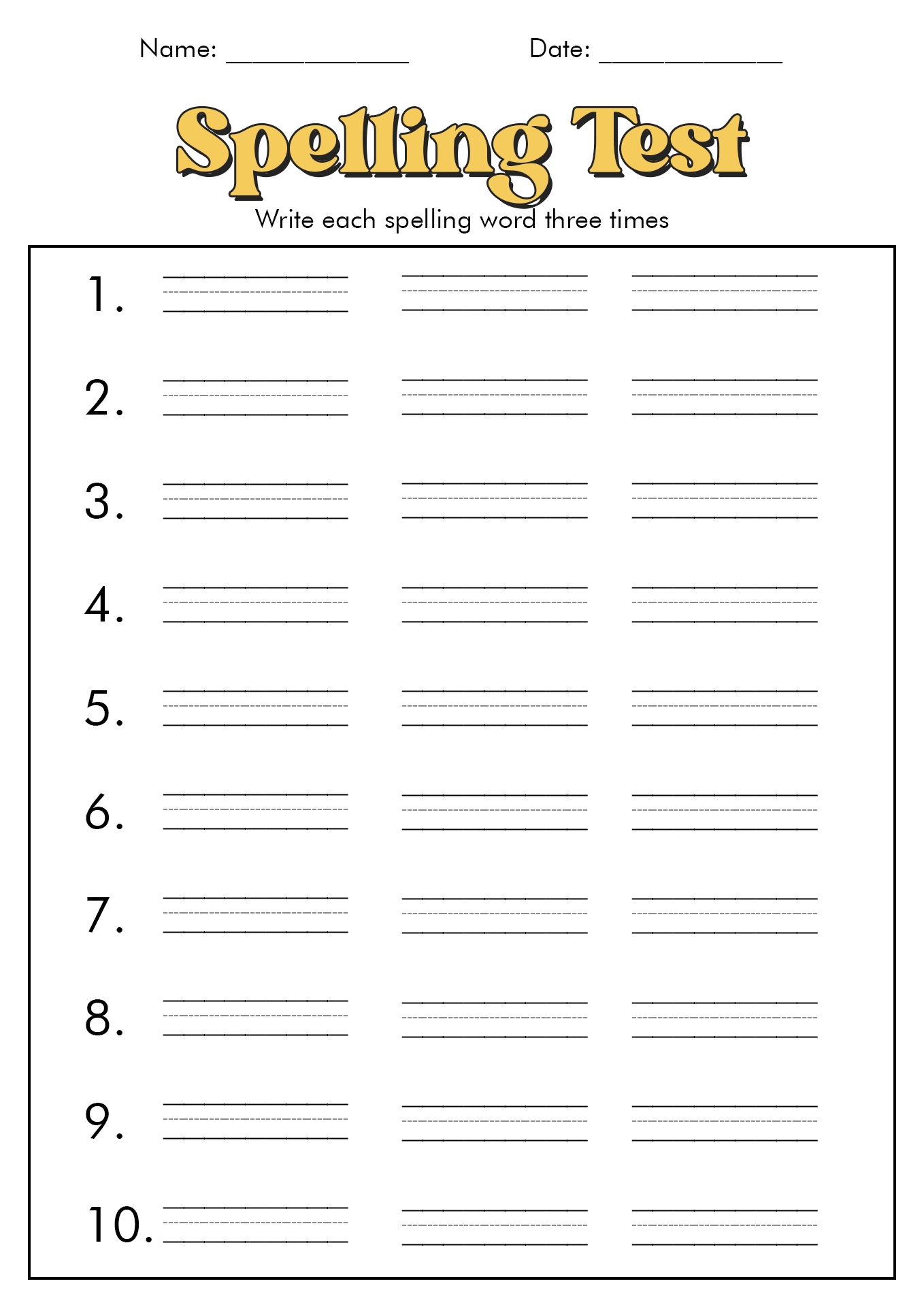 Printable Spelling Sheets