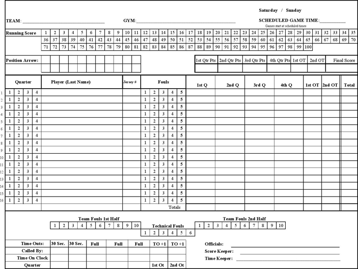 Printable Stat Sheets For Basketball