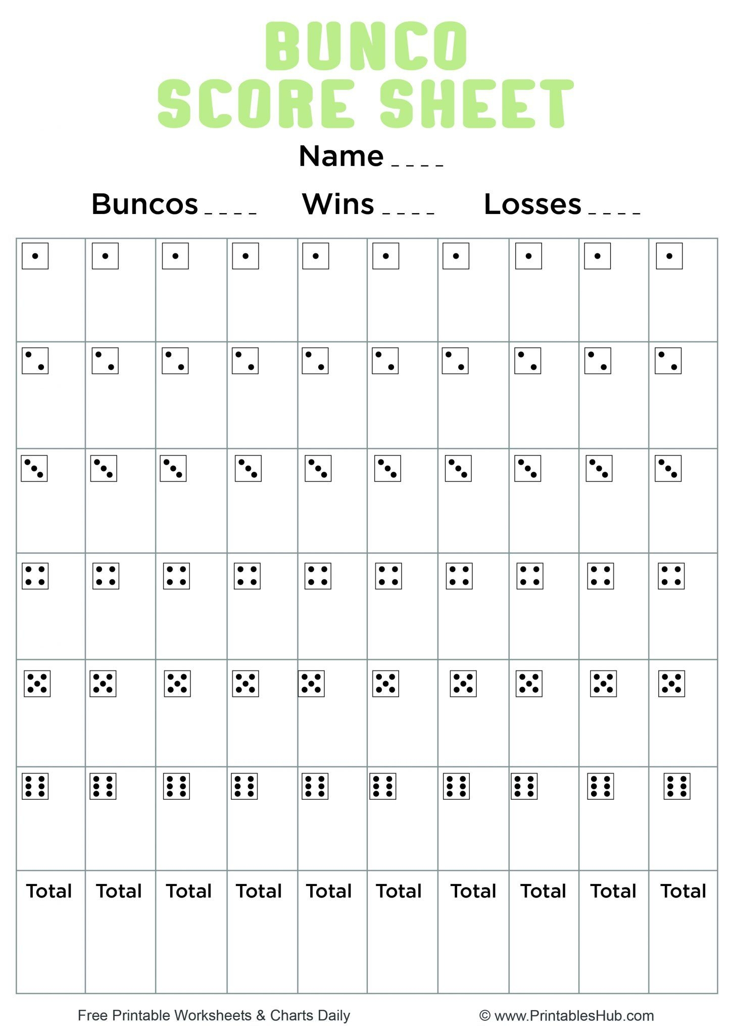 Printable Template Bunco Score Sheets Educational Printable Activities