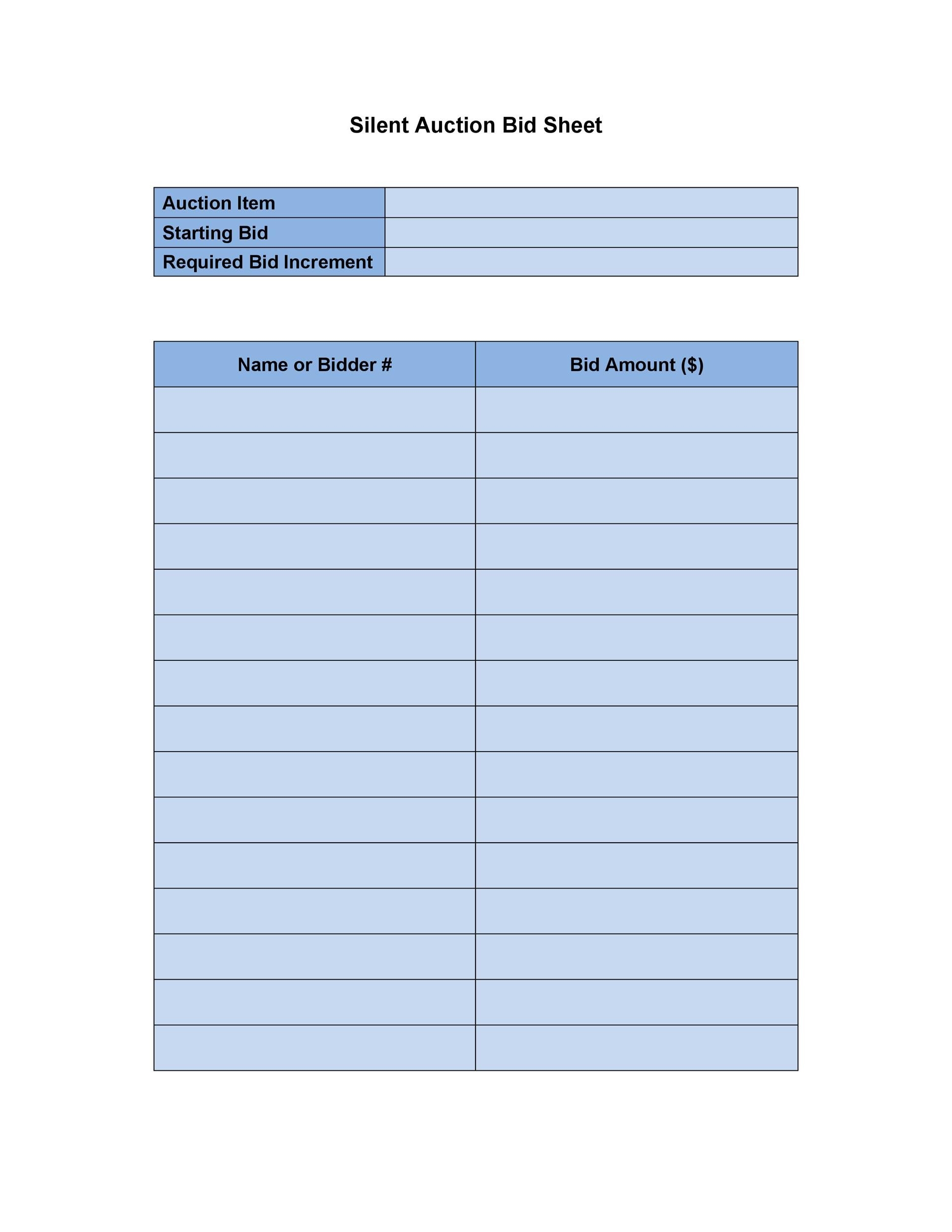 Printable Template Free Silent Auction Bid Sheet Printable Templates Free