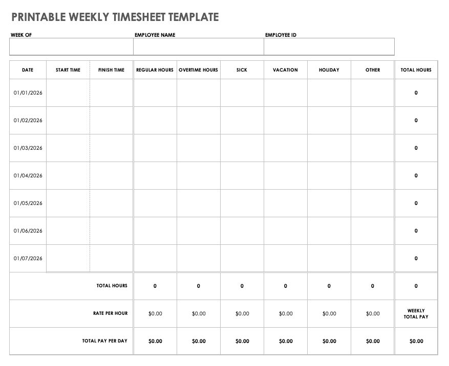 Printable Time Card Sheets