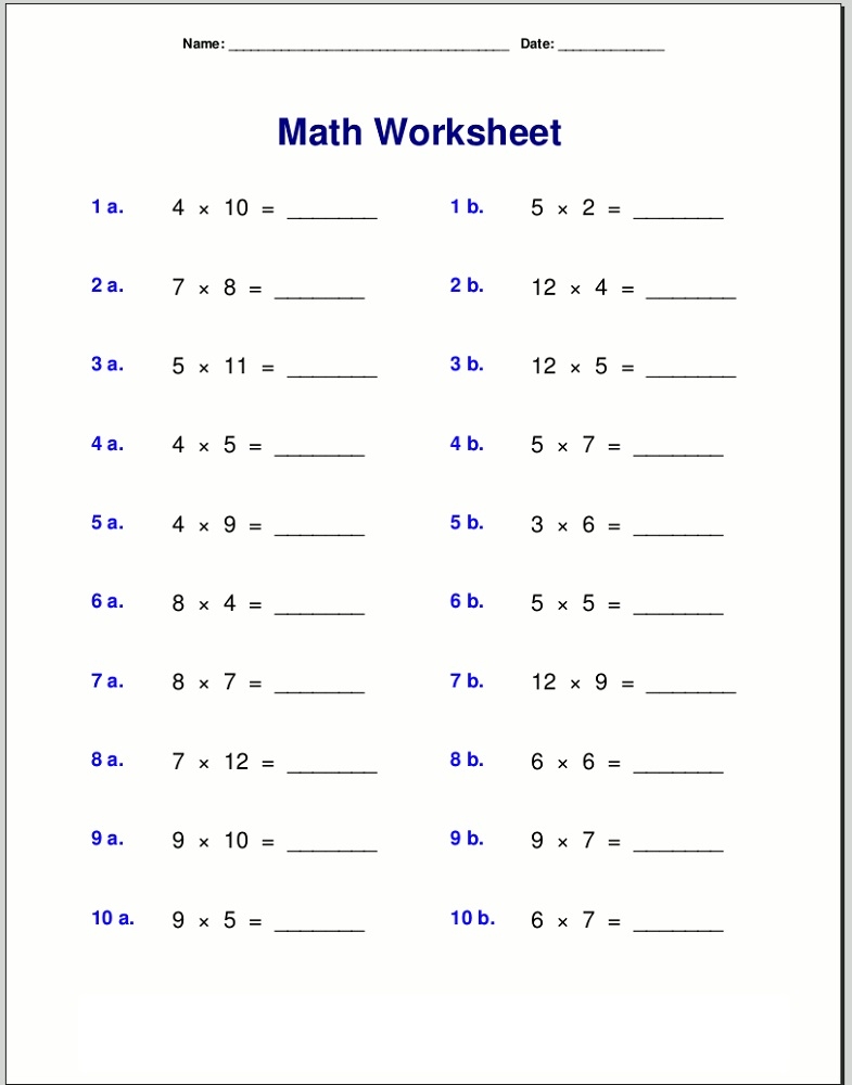 Printable Times Table Practice Sheets