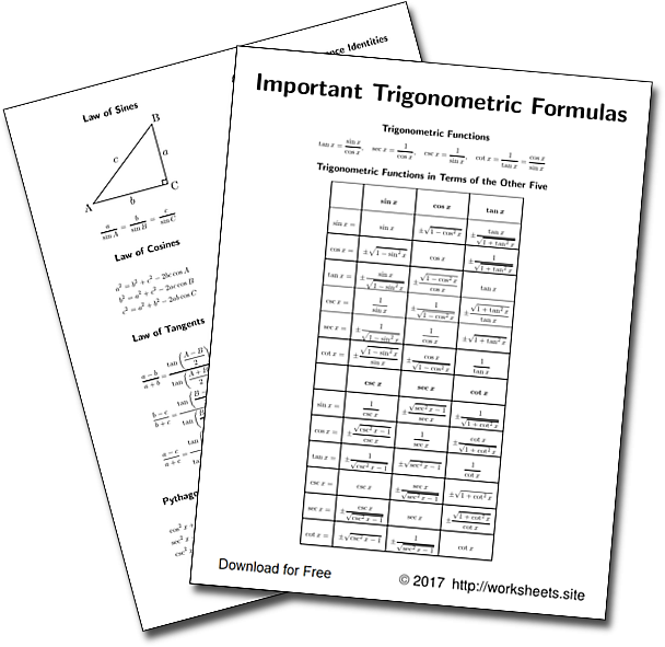 Printable Trig Cheat Sheet