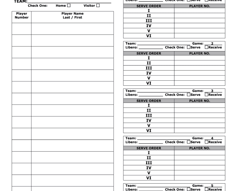 Printable Volleyball Lineup Sheet Template Free Printable