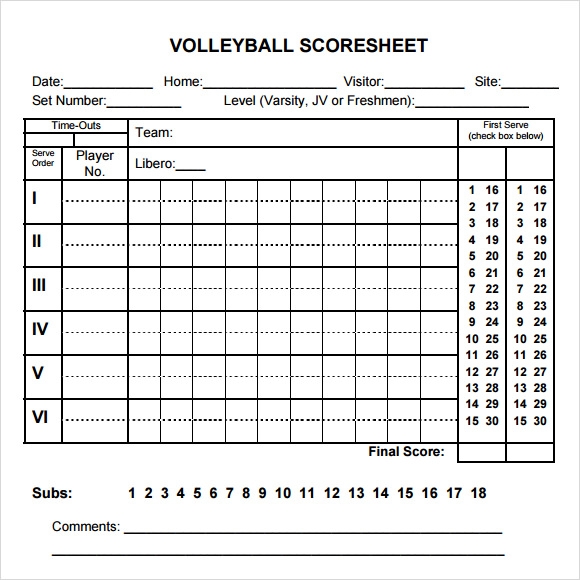 Printable Volleyball Score Sheet Printable Word Searches