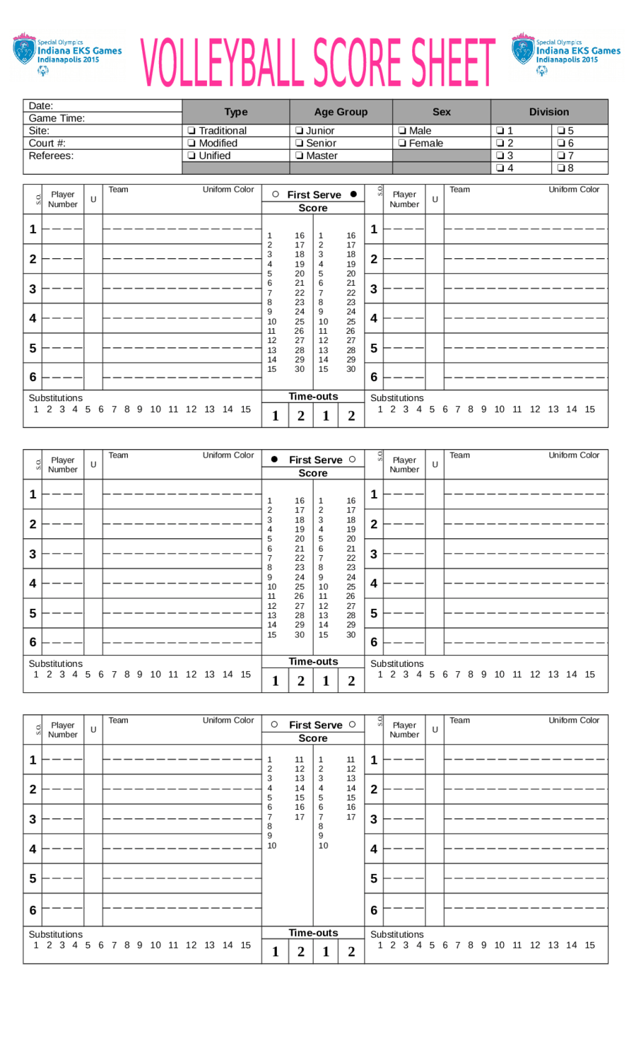 Printable Volleyball Score Sheet Printable Word Searches