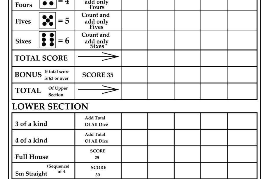 Printable Yahtzee Score Sheet Printable New Year Banners