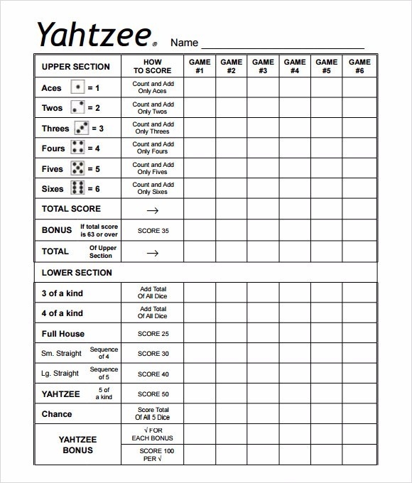 Printable Yahtzee Score Sheets 4 Per Page