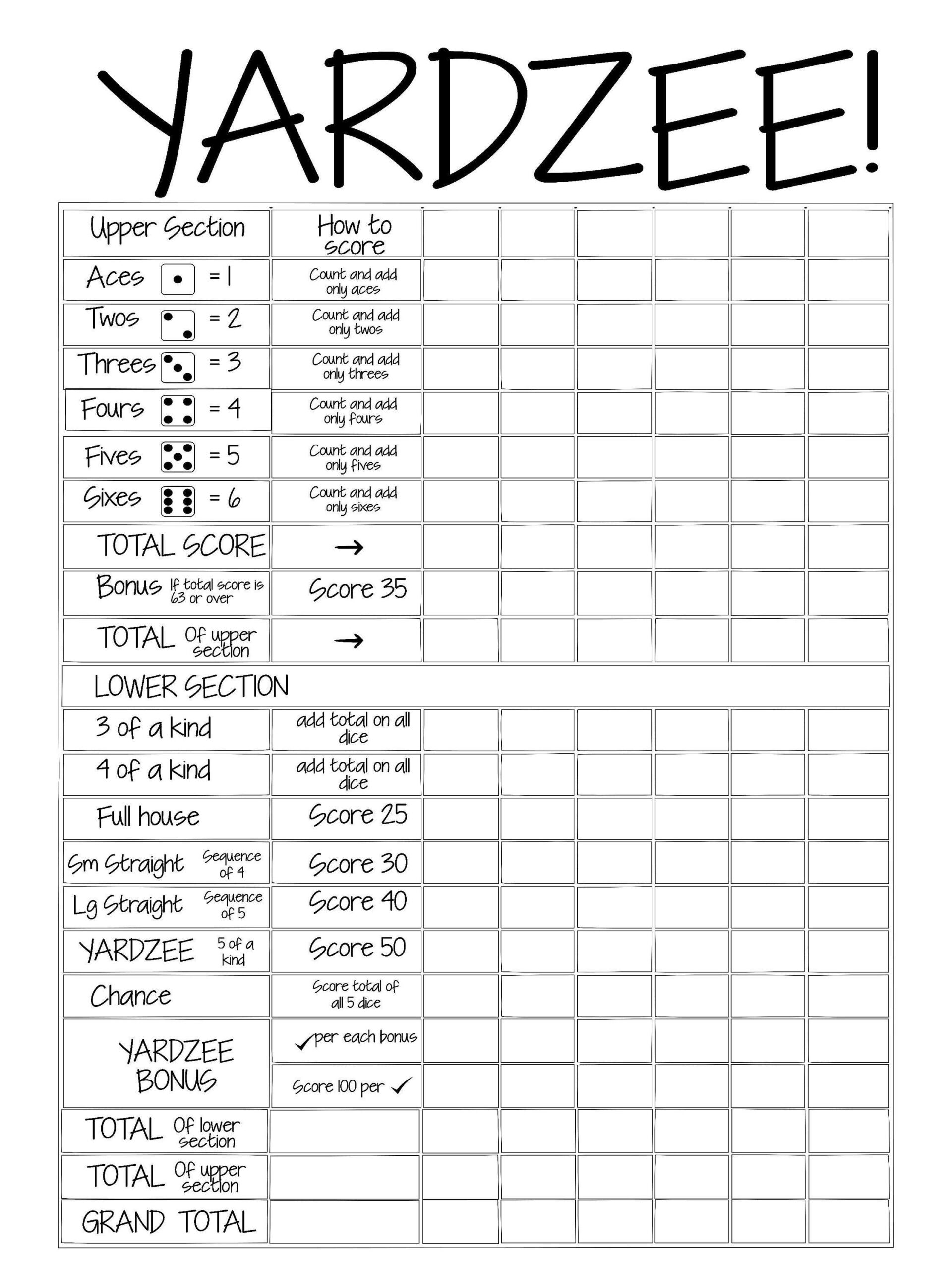 Printable Yahtzee Score Sheets Free