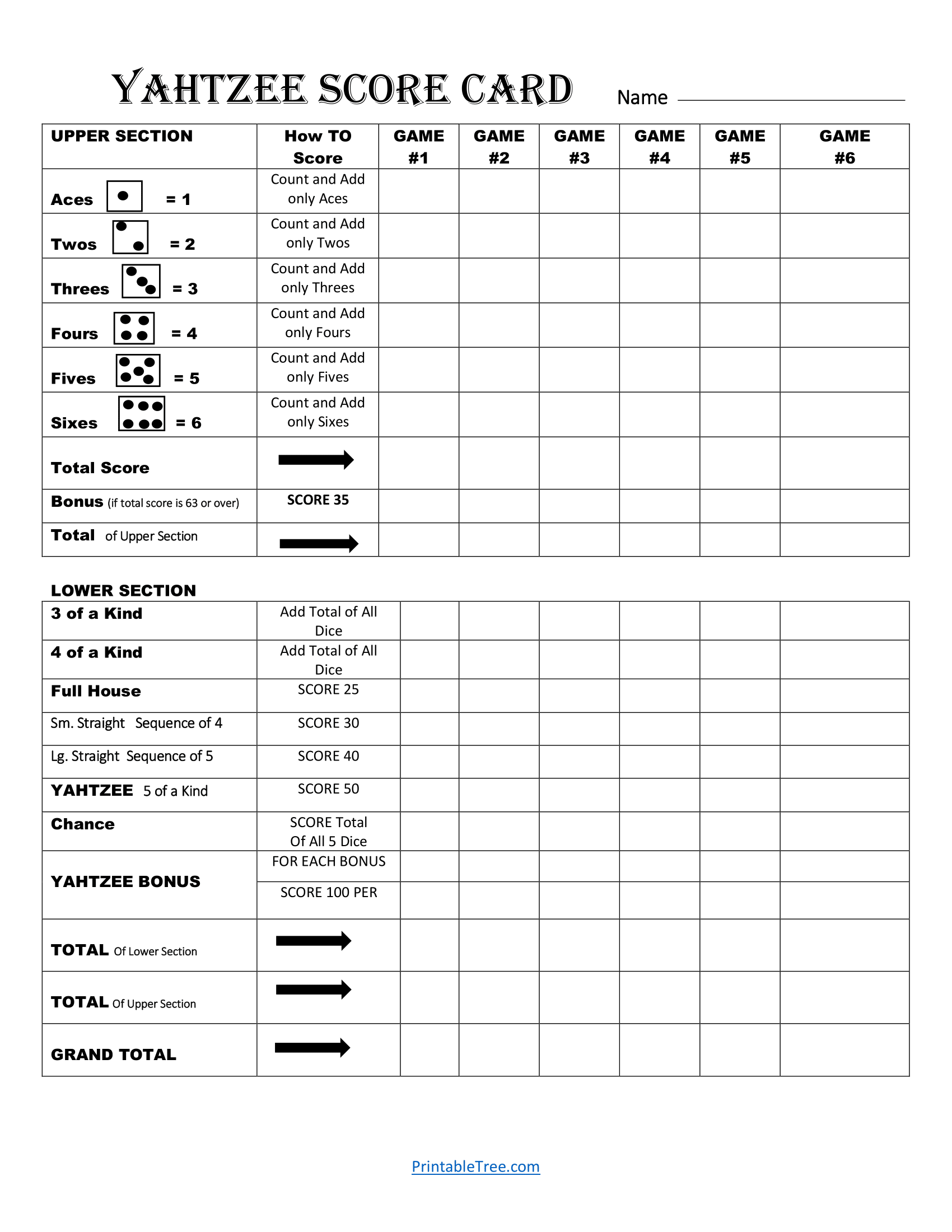 Printable Yahtzee Score Sheets