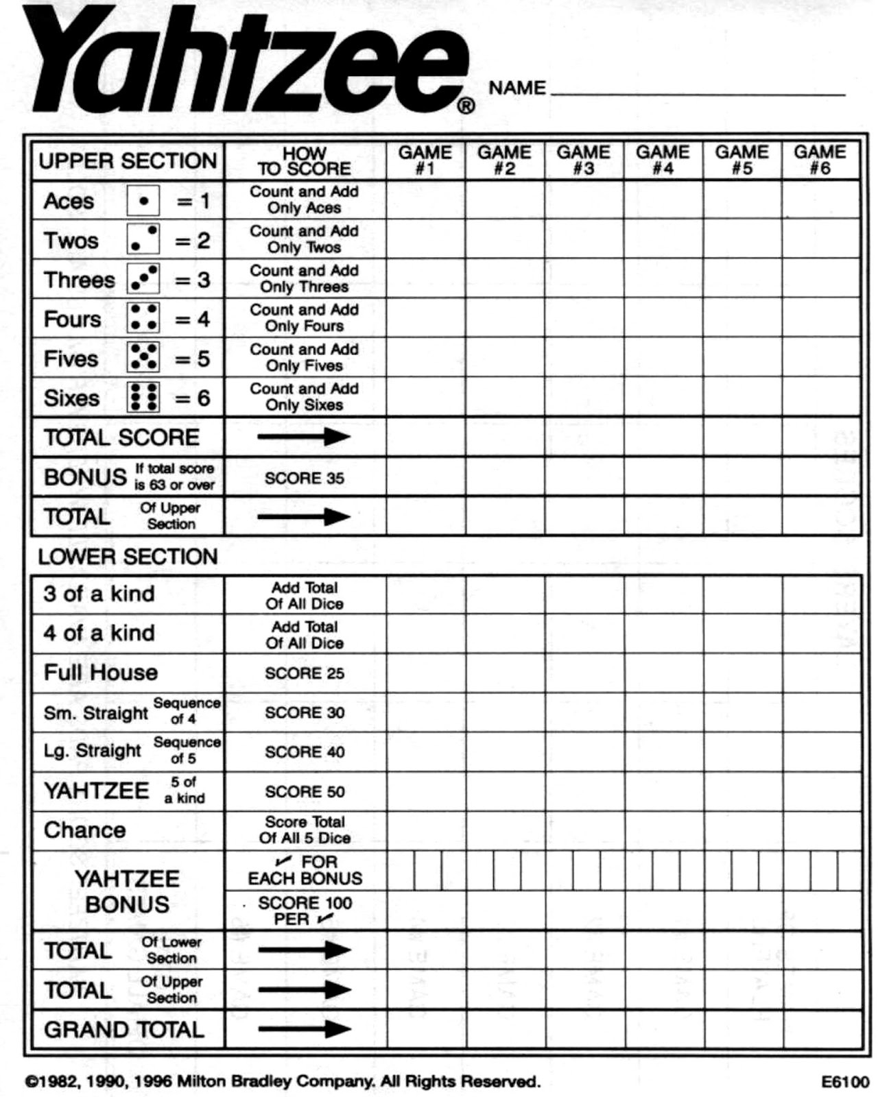 Printable Yahtzee Sheets