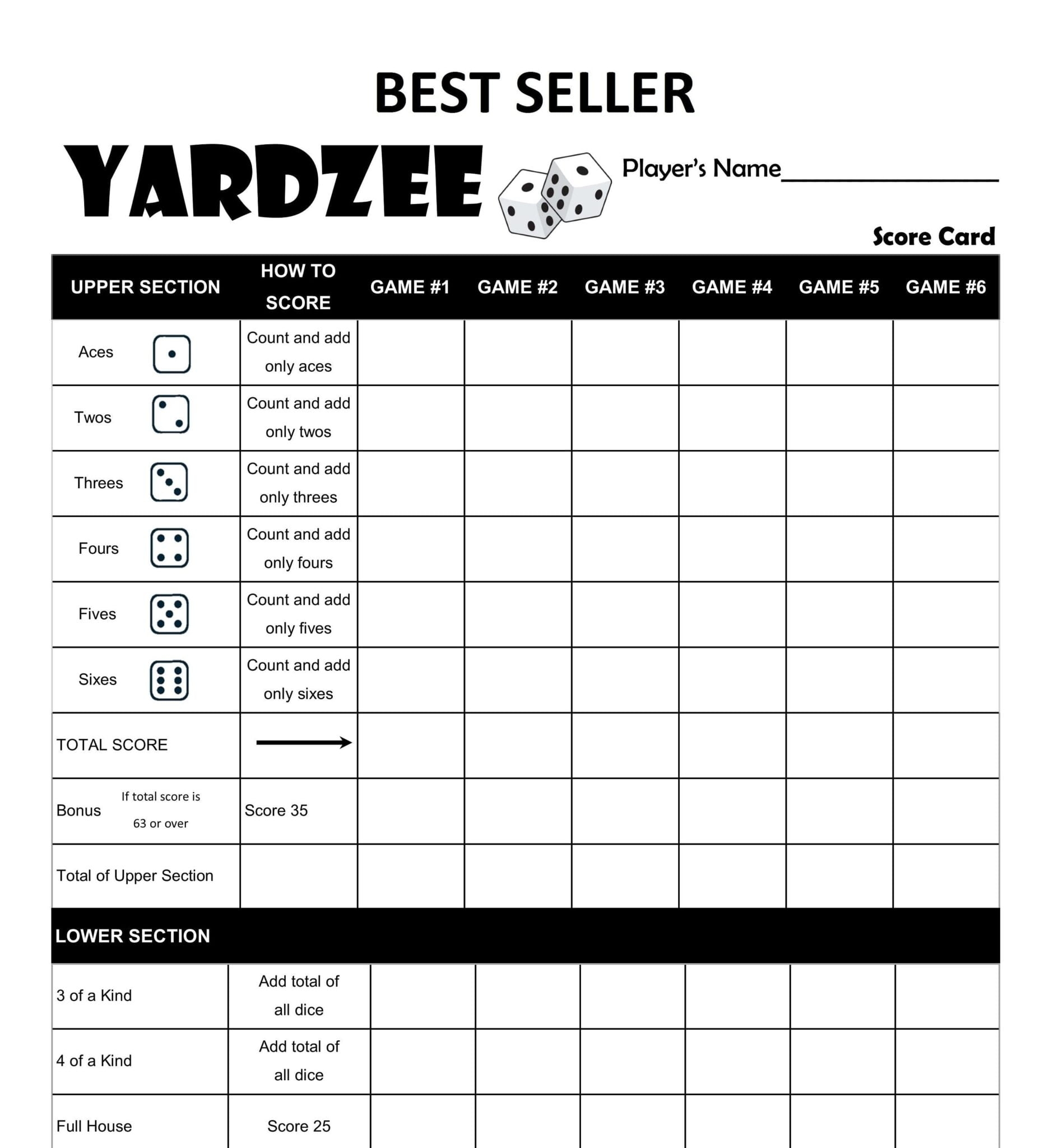 Printable Yardzee Yahtzee Laminated Score Sheet Scorecards Etsy 