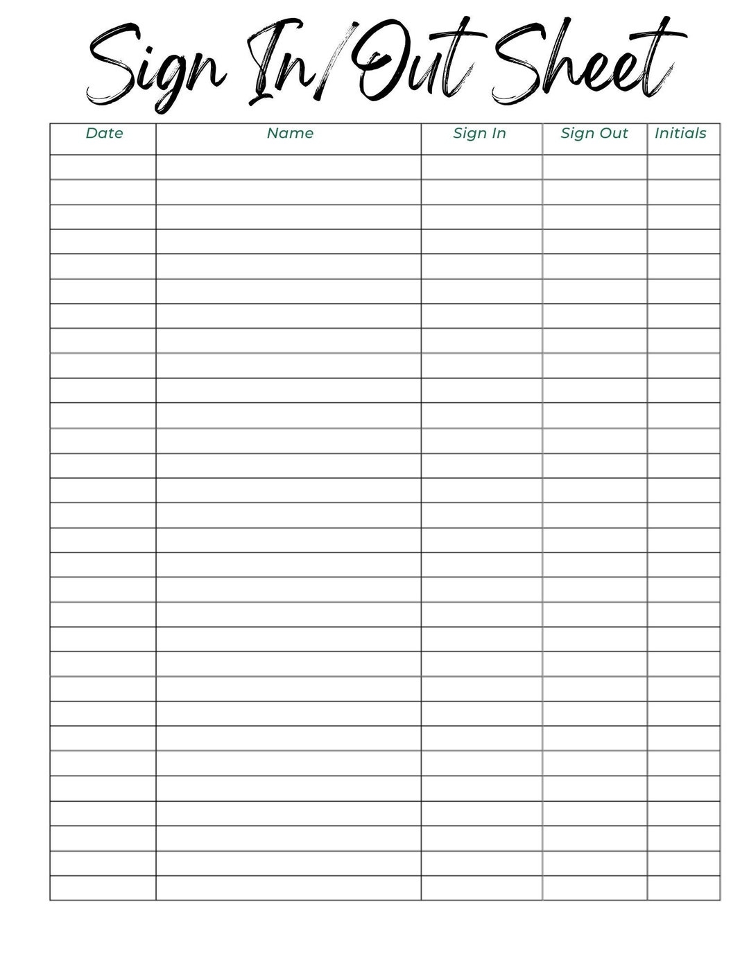 Sign In And Out Sheet Printable Form Digital File Instant Download Sign In And Out Sheet Printable Form Digital File Instant Download