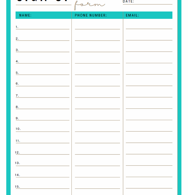 Sign Up Sheet Printable Free Free Printable