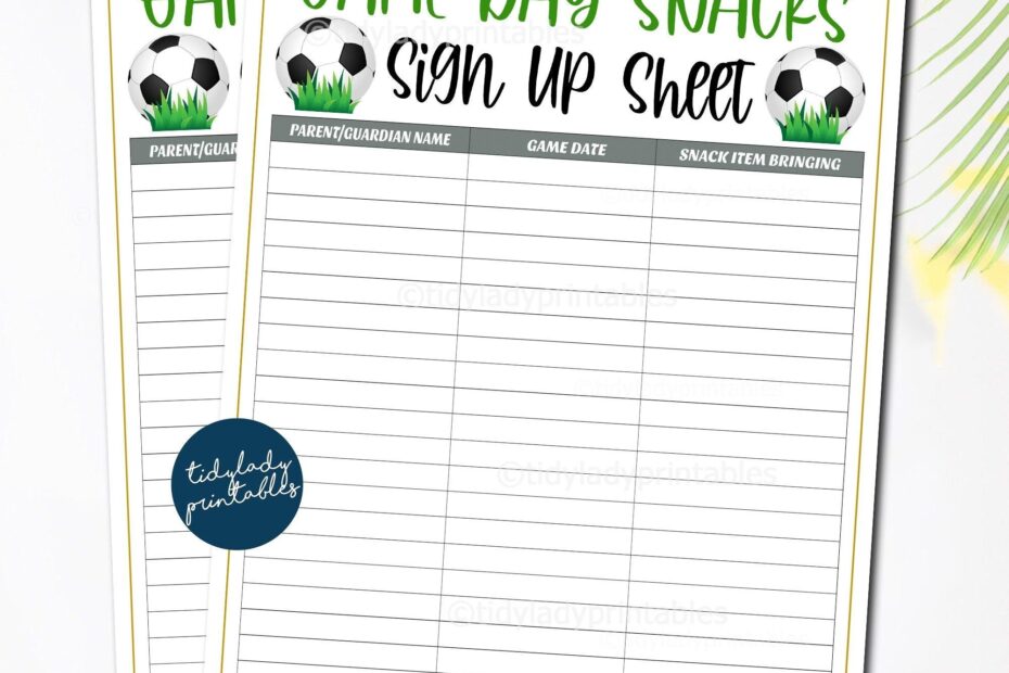 Soccer Snack Volunteer Sheet Soccer Printable Snack Sign Up Sheet