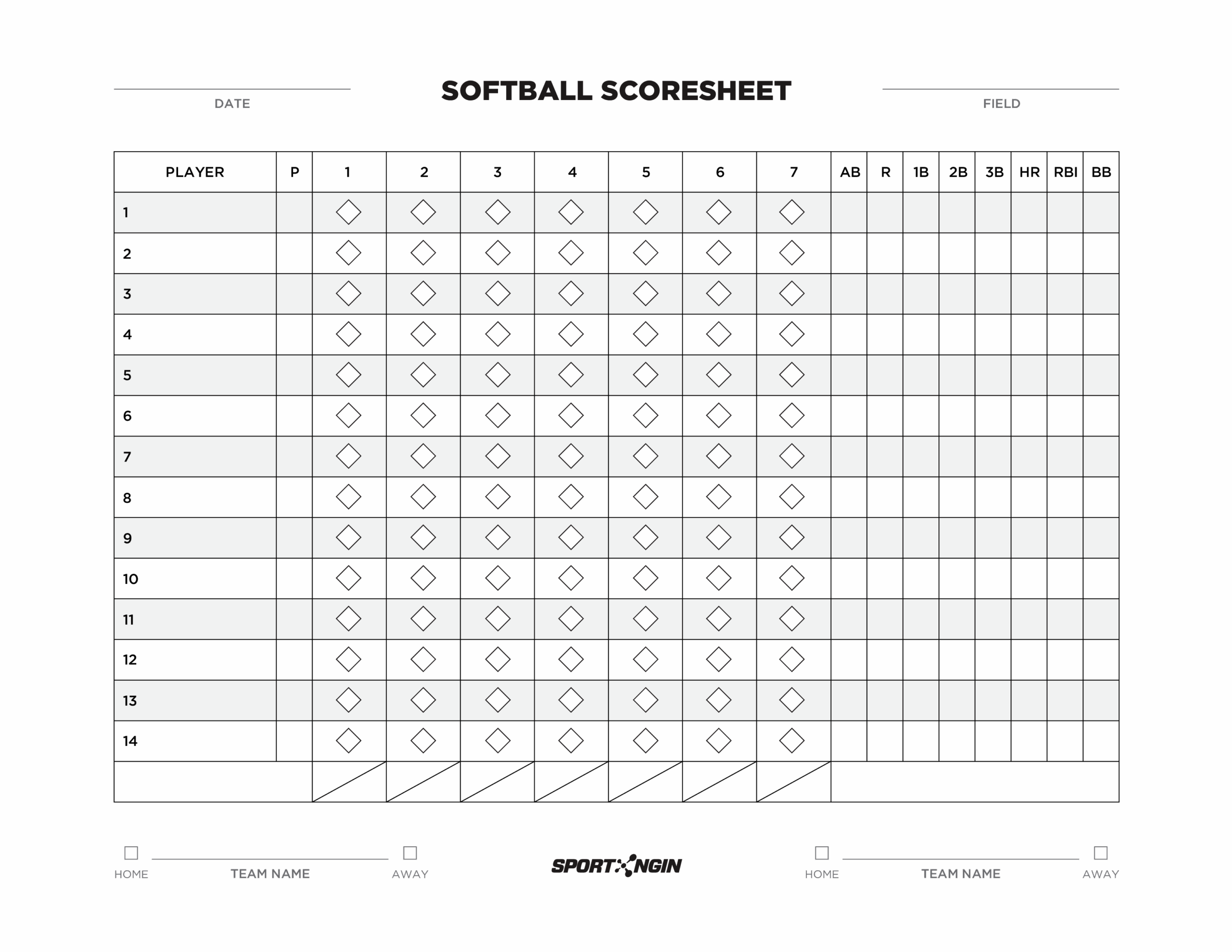 Softball Scoring Sheet Printable
