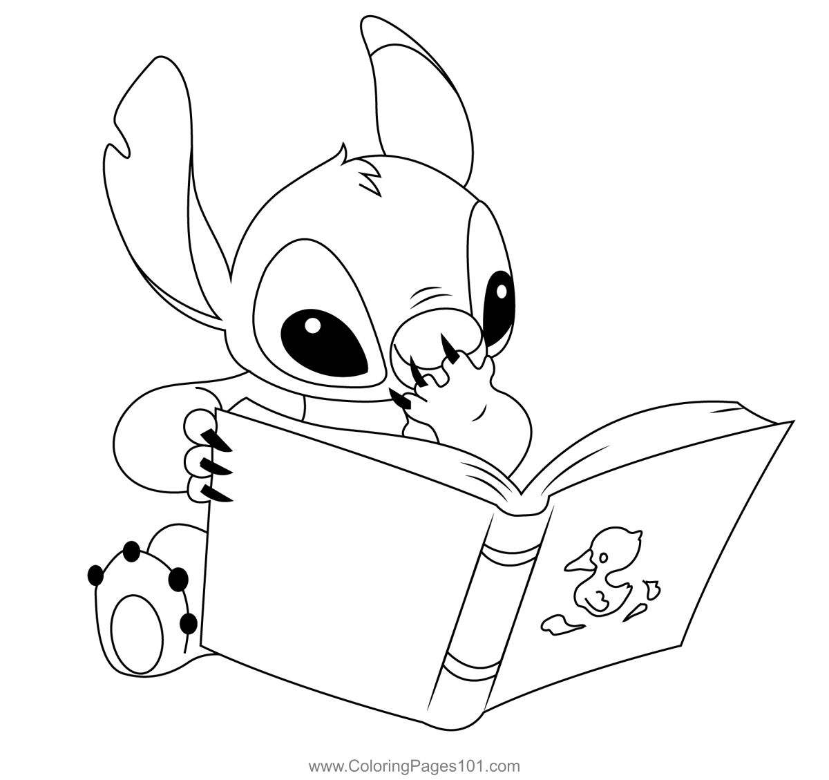 Stitch Reading Book Coloring Page For Kids Free Lilo Stitch 