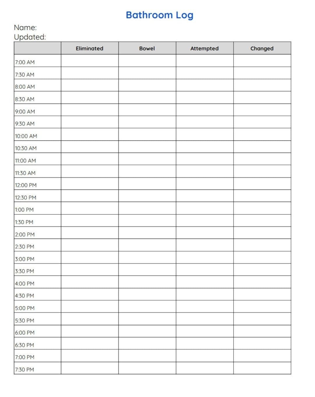 Toileting Data Sheet Printable FREE Printables