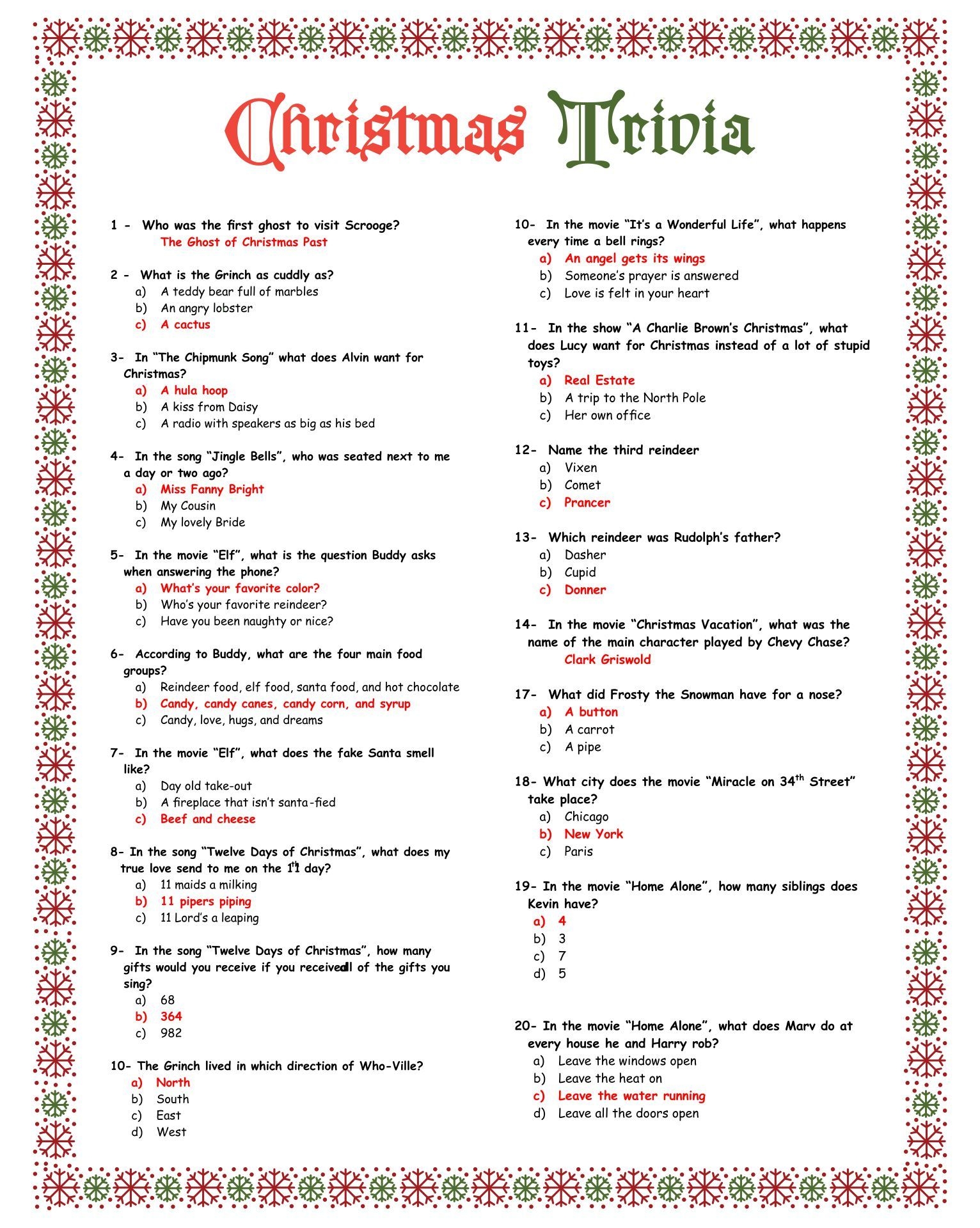Trivia Sheets Printable Printable Summer Activities