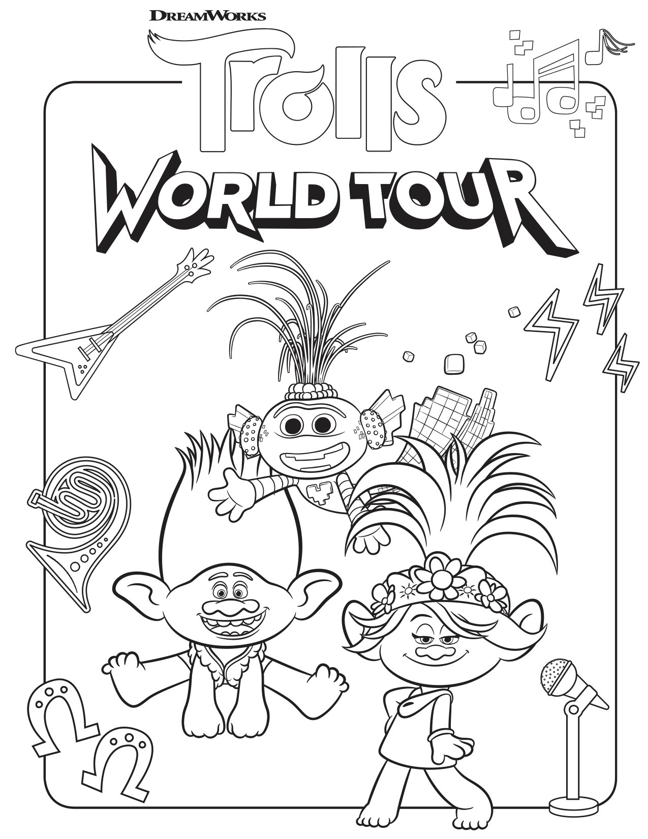 Trolls World Tour Coloring Sheets Printable