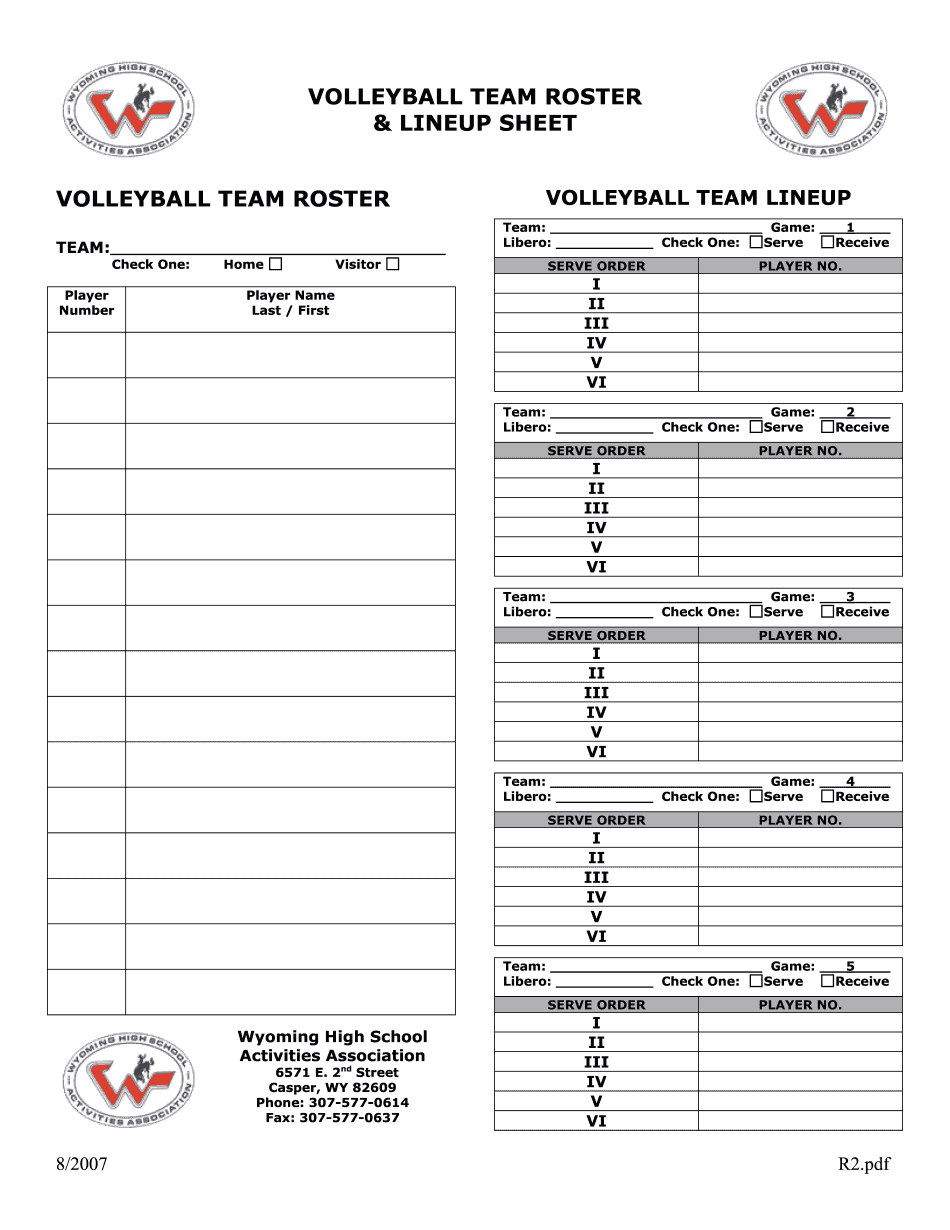 Volleyball Printable Lineup Sheets