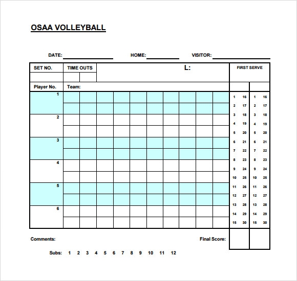 Volleyball Score Sheet Printable Printable Word Searches