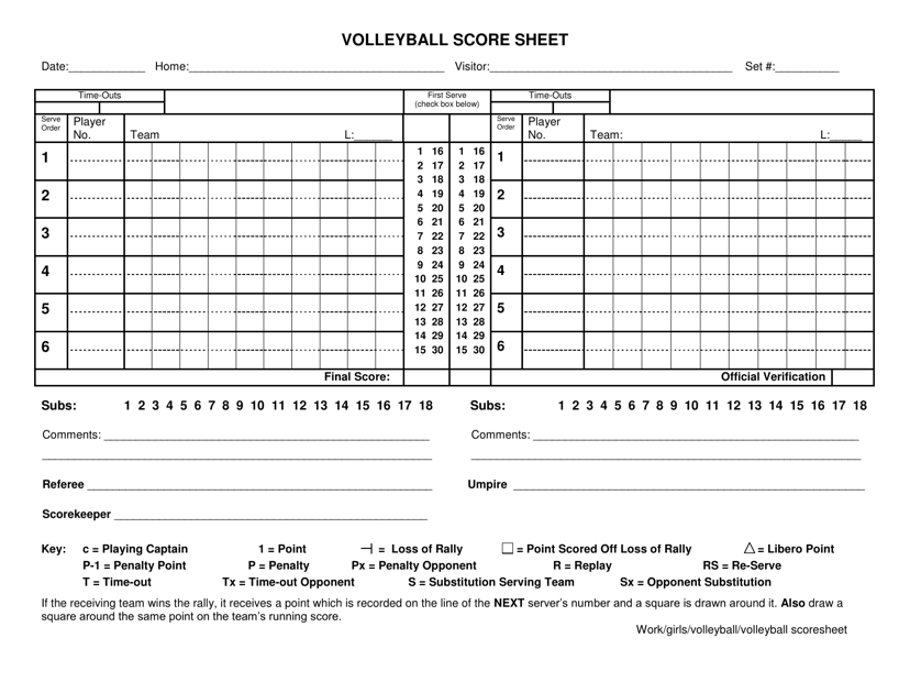 Volleyball Score Sheet Table Download Printable PDF 43 OFF