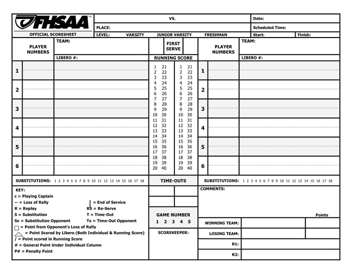 Volleyball Scoresheet Printable Printable Word Searches