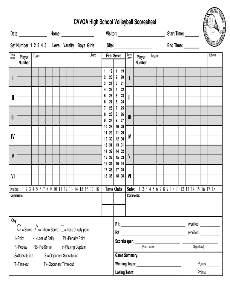 Volleyball Scoresheet Printable