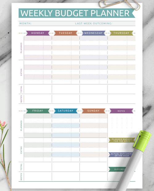 Weekly Budget Sheet Printable