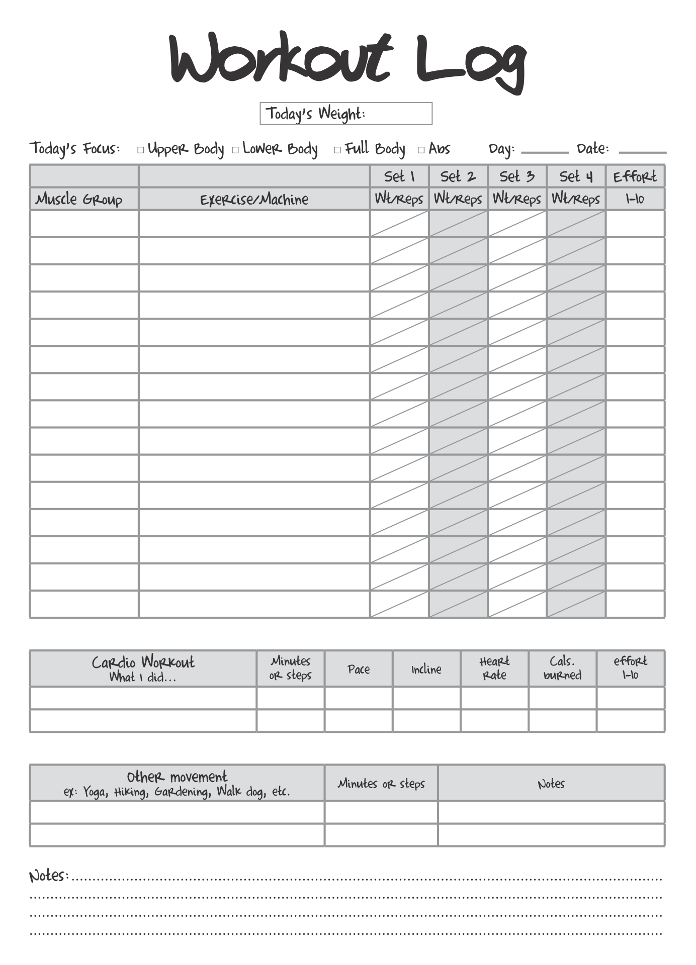 Workout Sheets Printable