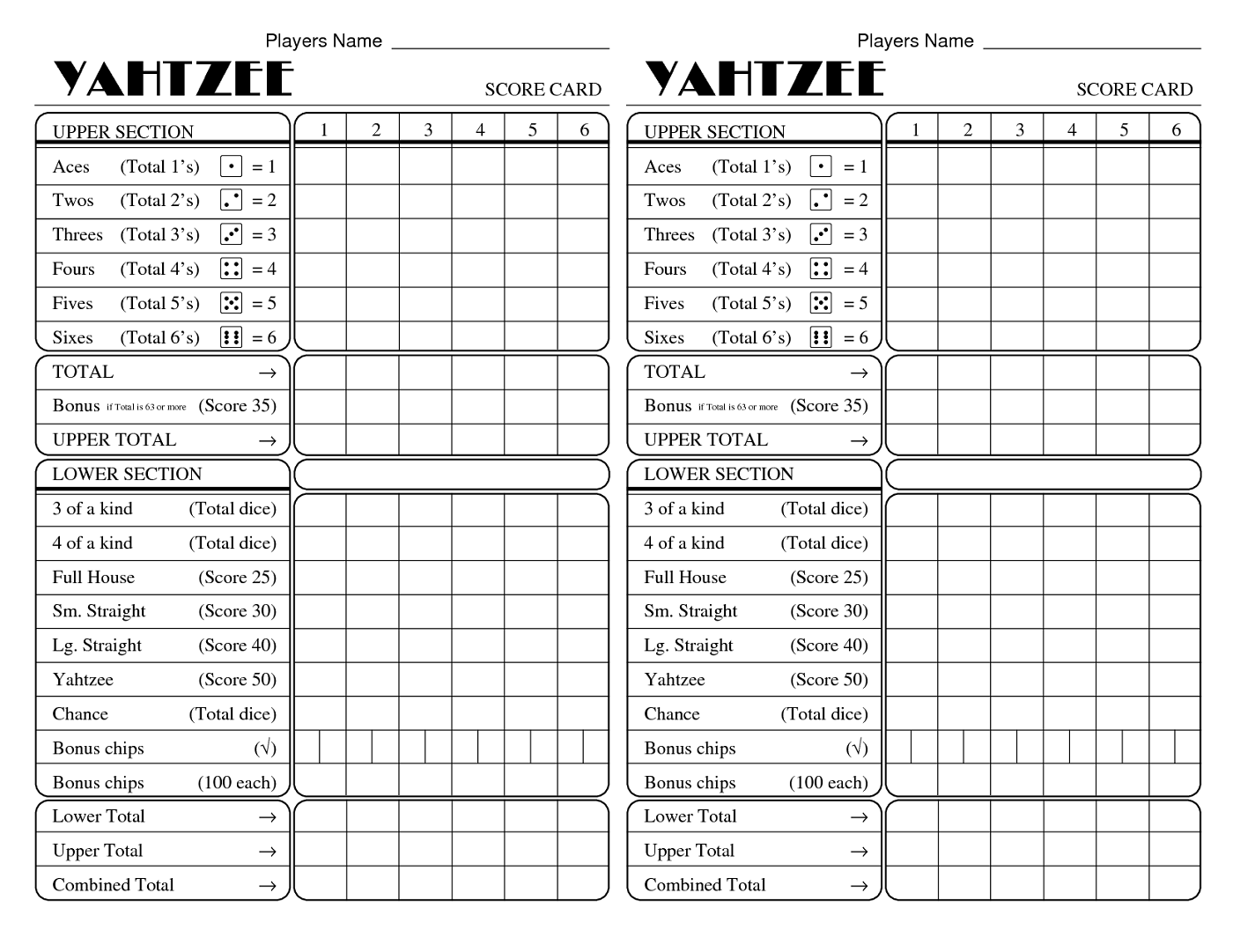 Yahtzee Printable Score Sheet Printable New Year Banners
