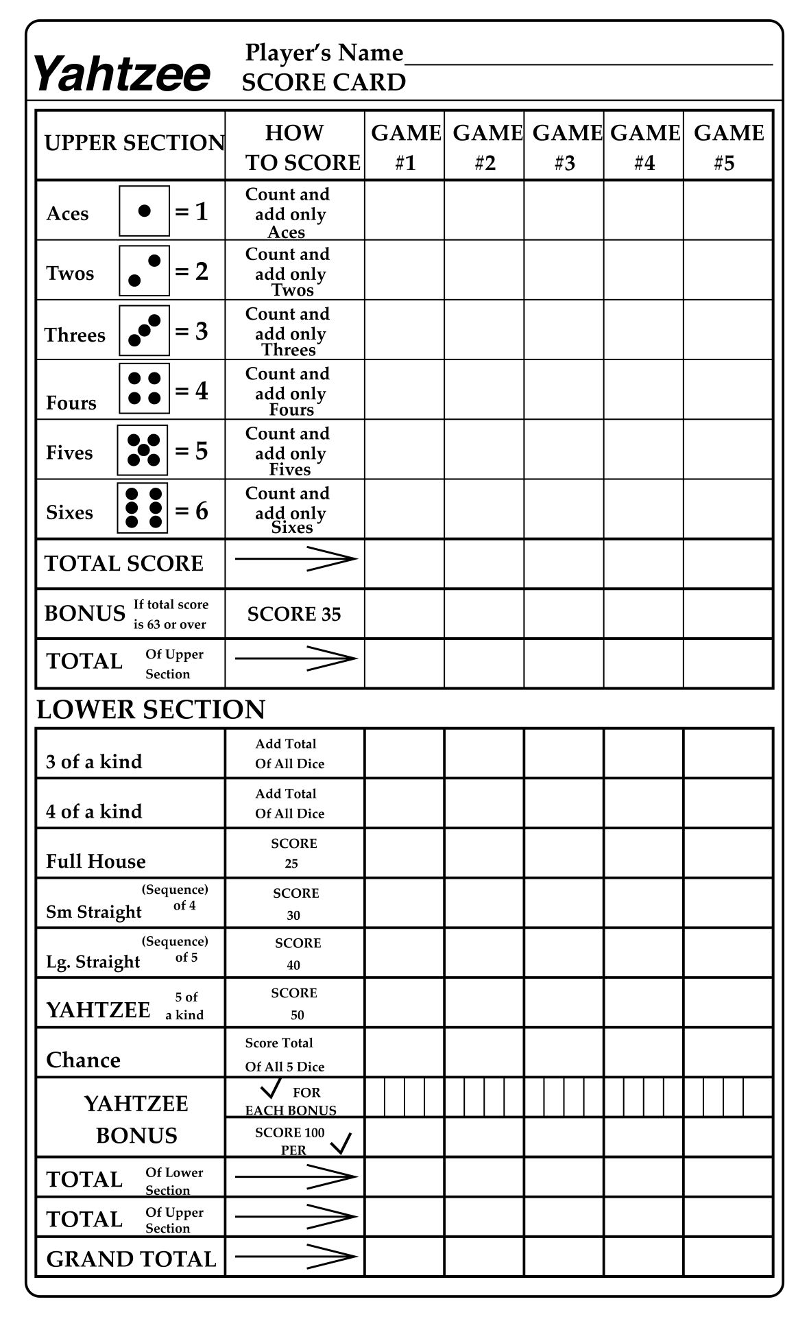Yahtzee Score Sheets 10 Free PDF Printables Printablee