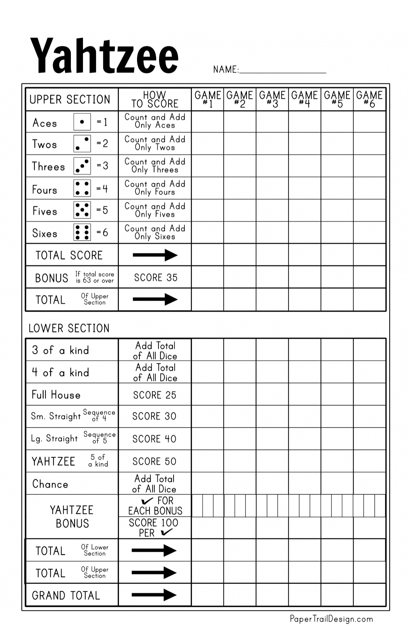Yahtzee Score Sheets Printable FREE Printables