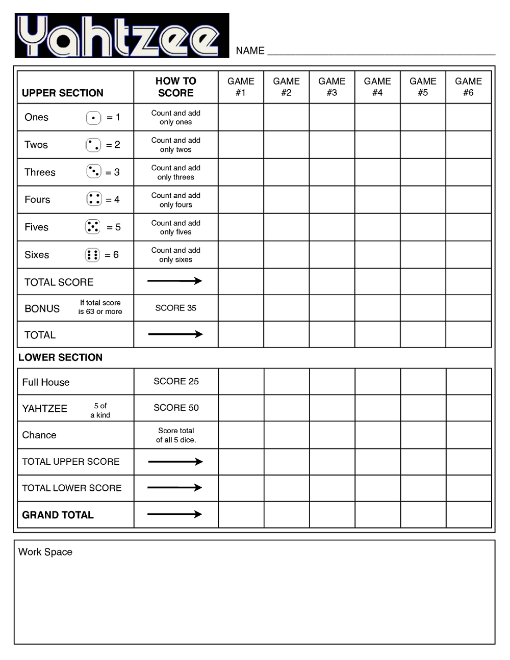Yahtzee Sheets Blank Learning Printable