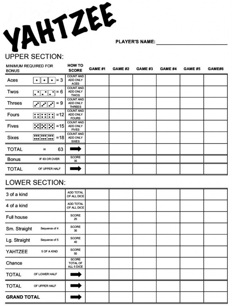 Yahtzee Sheets Printable Pdf